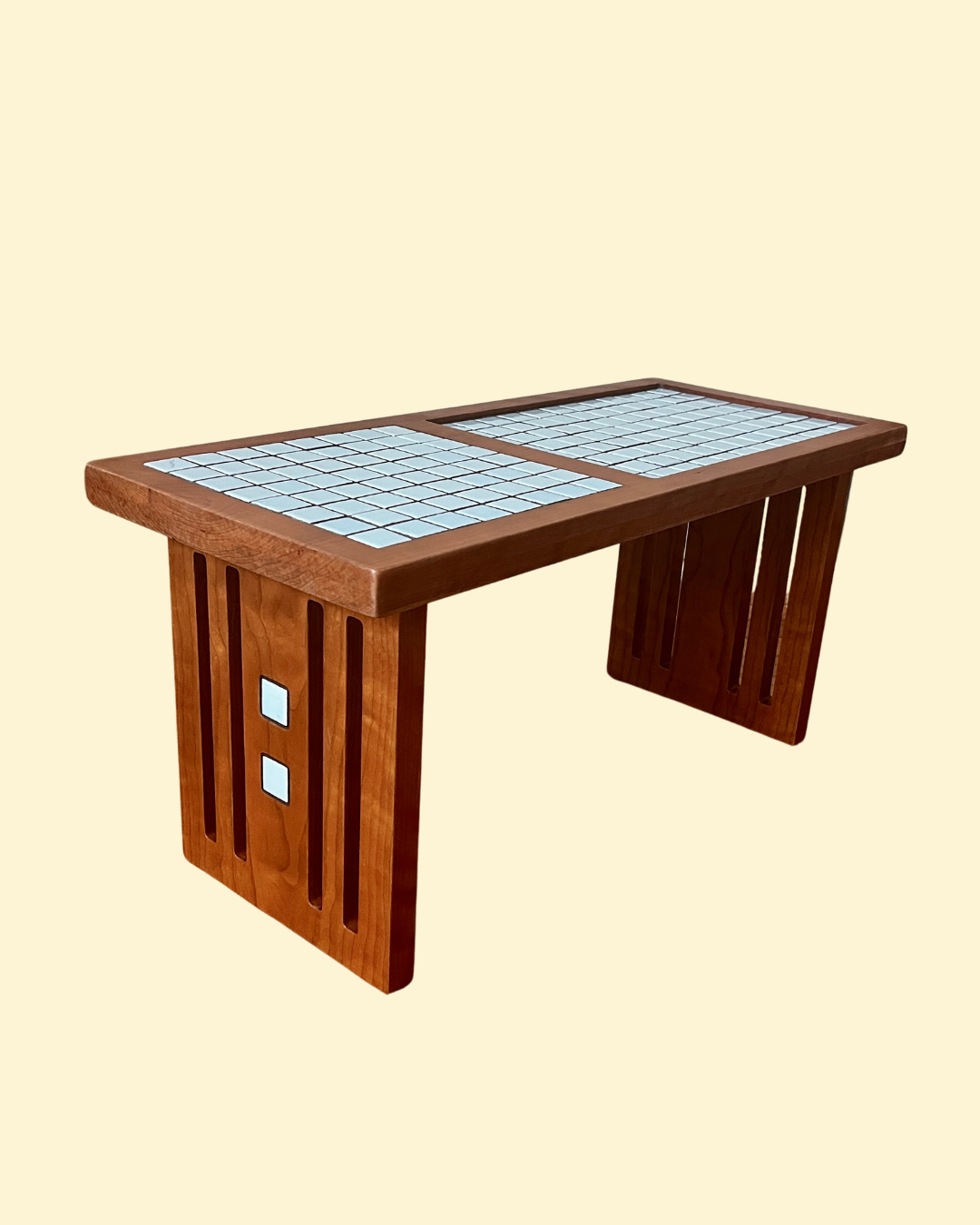 Cherry Tea Table with Celadon Blue Mosaic Tile Inlay