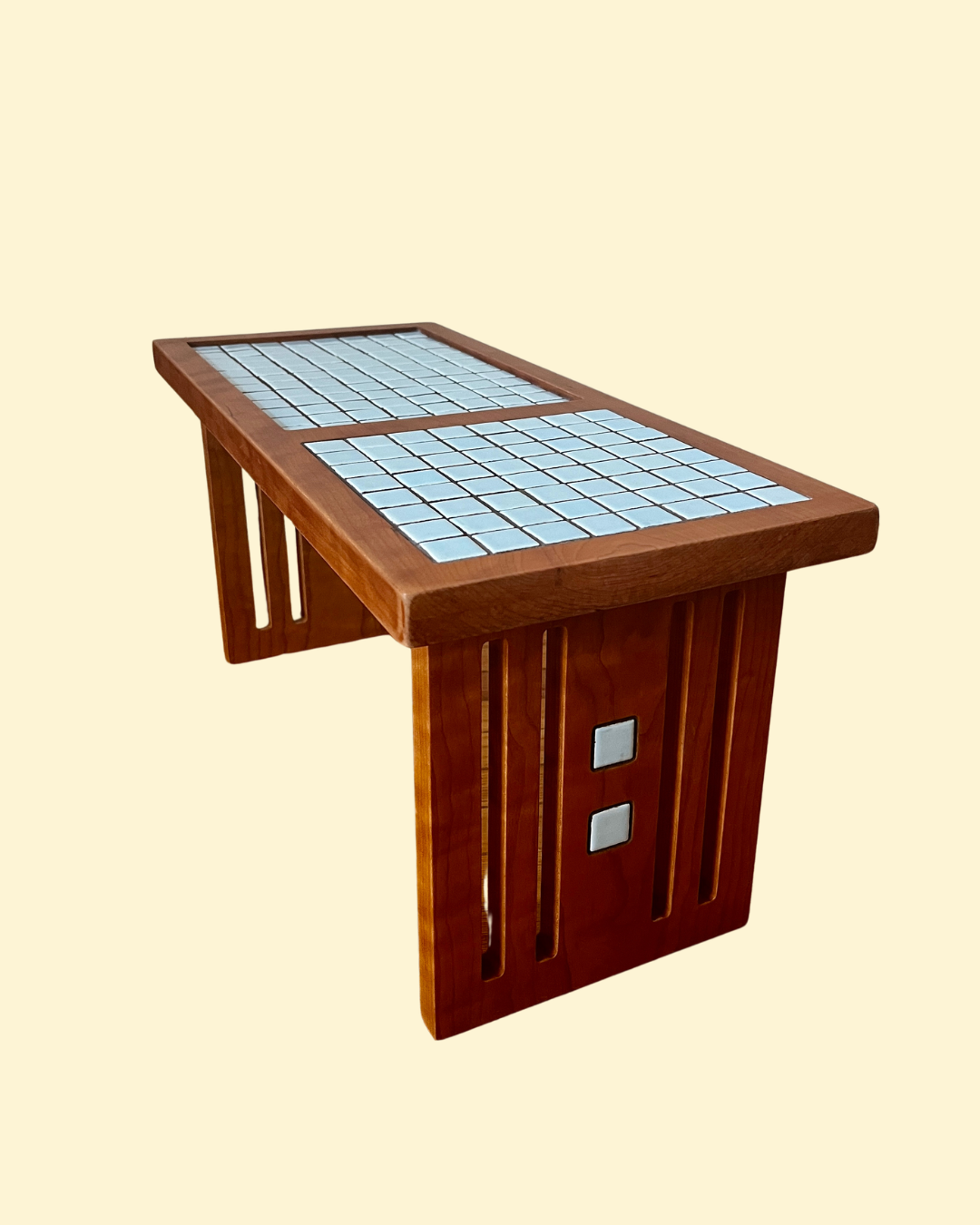 Cherry Tea Table with Celadon Blue Mosaic Tile Inlay