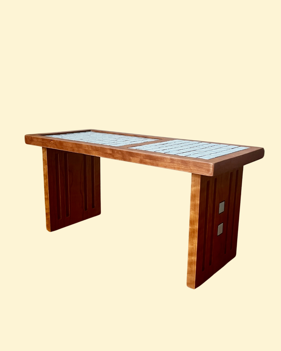 Cherry Tea Table with Celadon Blue Mosaic Tile Inlay