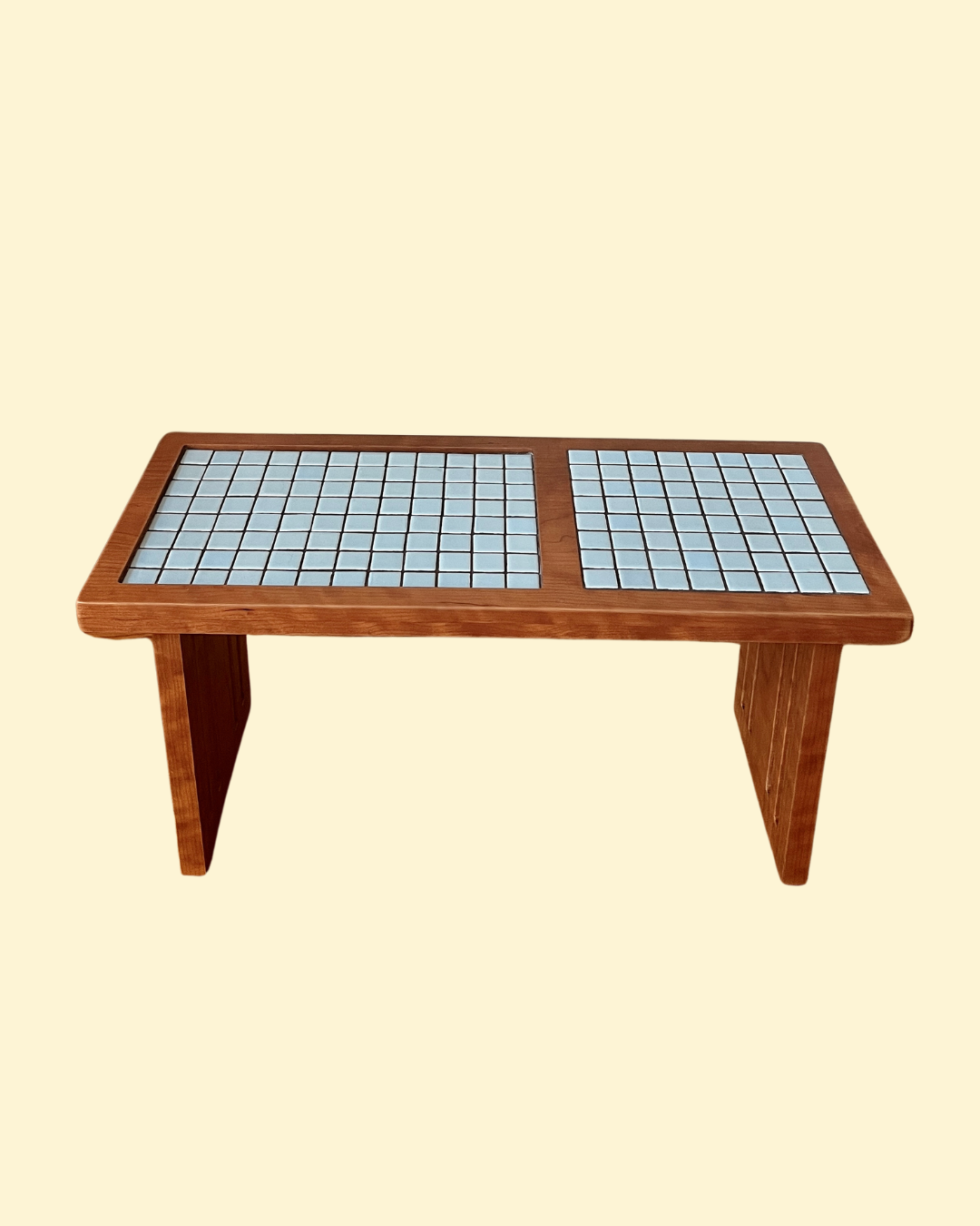 Cherry Tea Table with Celadon Blue Mosaic Tile Inlay