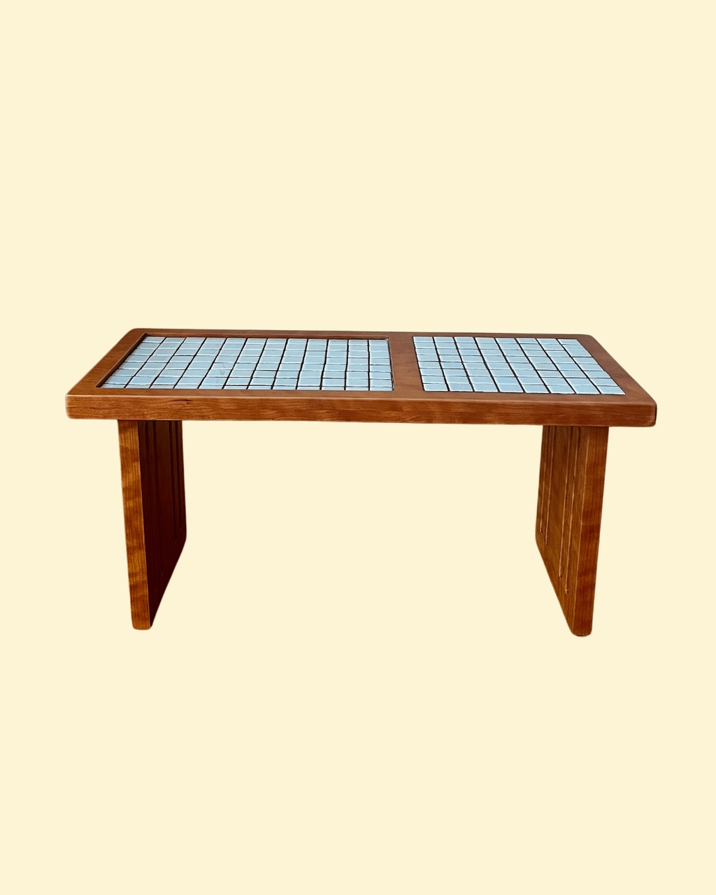 Cherry Tea Table with Celadon Blue Mosaic Tile Inlay